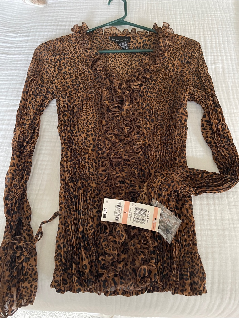 INC International Concepts Brown Leopard-Print Ruffle Blouse